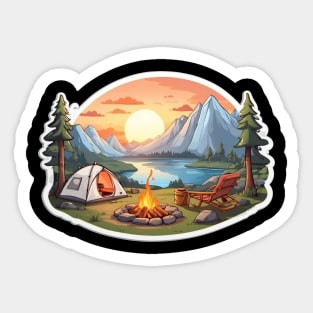 Camping Vintage Sunset Tent Retro Adventure Sticker